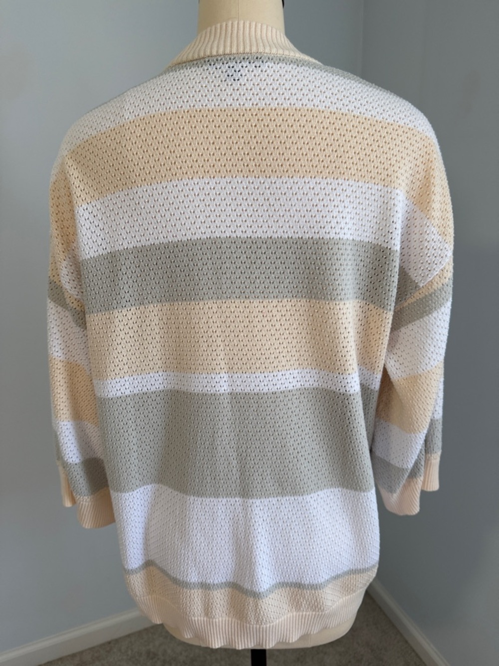 DG2 by Diane Gilman Crochet Knit Open-Front Cardigan - Cream, Beige & Gray SZS - Picture 2 of 16